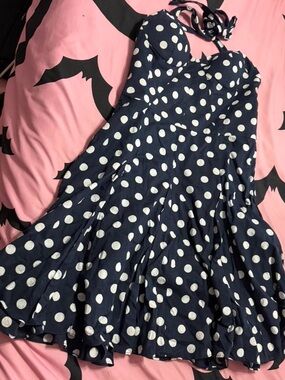 Betsey Johnson Navy Blue Polka Dot Halter Dress